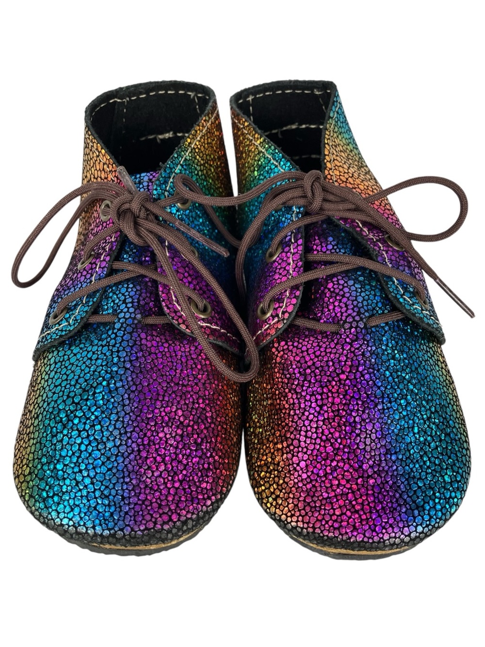 Duchess & Fox Handmade Moccasins Toddler 7 Sparkly Rainbow Flexible Sole Laced